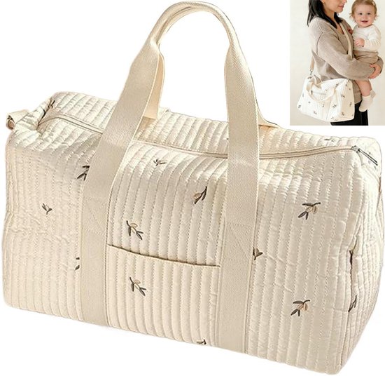Luiertas - Mombag - Luiertas Schoudertas - Schoudertas - Verzorgingstas - Verzorgingstas voor Baby - Kraamcadeau - Geborduurde reistas - Bagage met grote capaciteit - Groot - Olijf - Beige van Merkloos