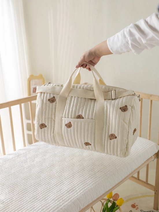Luiertas - Mombag - Schoudertas - Verzorgingstas - Kraamcadeau - XL - Beer - Beige van Inslaro