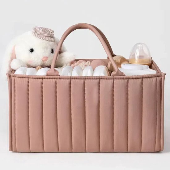Luiertas Organizer Baby Luiermand Opbergmand met Verwijderbare Vakken & Handvat – Draagbare Luiertas voor Babyverzorging – Luiertafel Organizer – Babykamer Opbergbox – Kraamcadeau Must-have – Blush roze van KiddyB