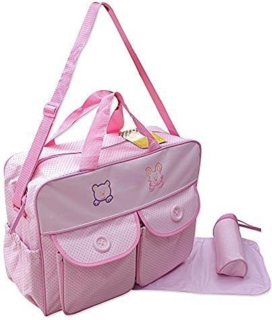 Luiertas pop - Verzorginstas pop - Pop verzcorgingsset - Luiertas speelgoed - ‎50 x 37 x 20 cm - Roze van Merkloos