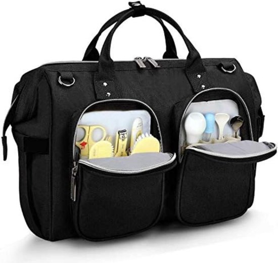 Luiertas pop - Verzorginstas pop - Pop verzorgingsset - Luiertas speelgoed - Luiertas speelgoed - 36 x 18 x 34 cm - Zwart van Johntoy