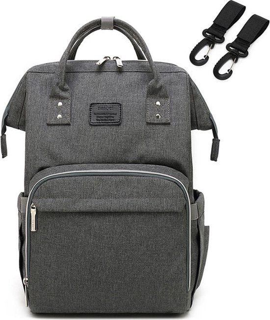 Luiertas rugzak grijs - Met kinderwagenhaken - Inhoud 22 liter - Bodembeschermer - Baby verzorgingstas - Anti-diefstalontwerp van Little Company
