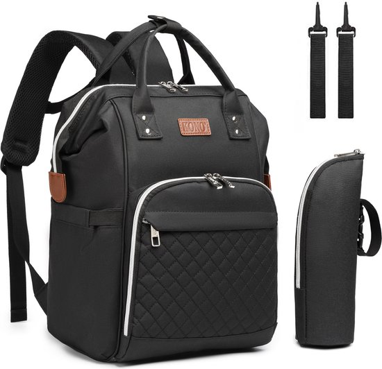 Luiertas Rugzak - Inclusief Buggy en Kinderwagen Haken - Zwart (E6705 BK) van A დამ.