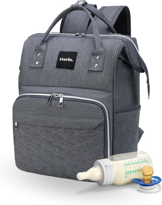Luiertas Rugzak met USB-Aansluiting – Ruime Mama Tas met Geïsoleerde Vakken - Inclusief Kinderwagen Haken en Waterafstotend Materiaal – Grijs van Pomelo Best