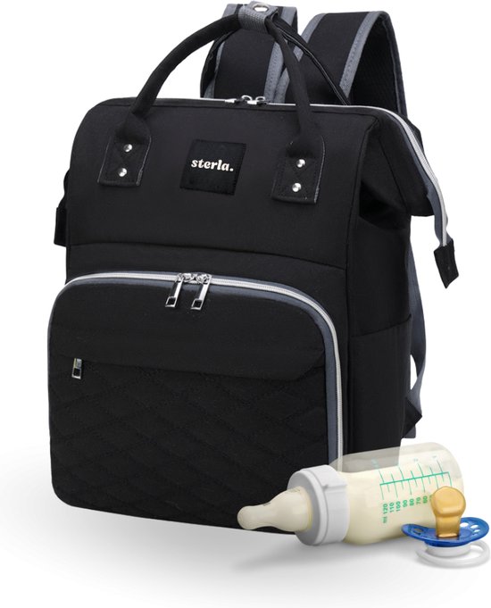 Luiertas Rugzak met USB-Aansluiting - Ruime Mama Tas met Geïsoleerde Vakken - Inclusief Kinderwagen Haken en Waterafstotend Materiaal - Zwart van Lekebaby