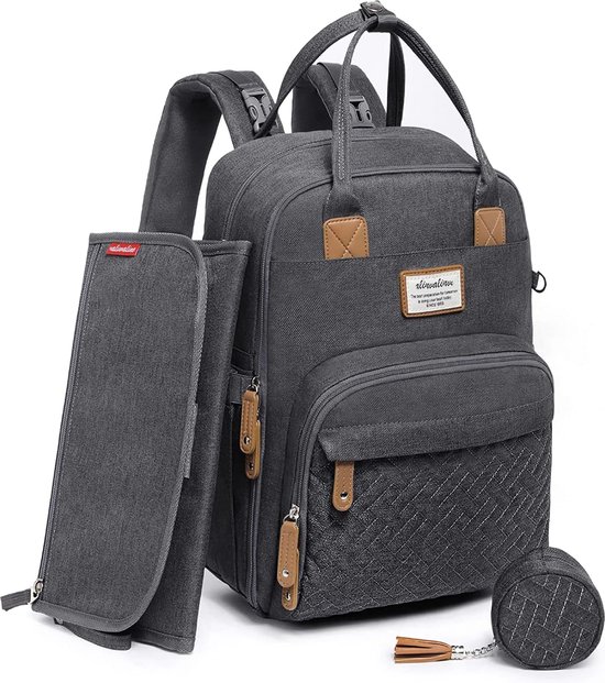 Luiertas Rugzak met Verschoonmatje - Babycommode Rugzak Luiertas Rugzak Met Draagbaar Verschoonkussen - Fopspeenhouder En Kinderwagenriemen - Grijs Babytas - Multifunctioneel Voor Mama En Papa, van RUVALINO