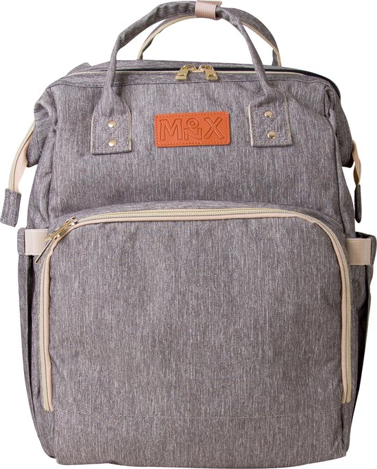 Luiertas rugzak - Monx Luiertas verzorgingstas met uitklapbaar babybedje - Overzichtelijke luierrugzak extra buggy en kinderwagen haken inclusief geïsoleerde flessenhouder - Grijs van Monx