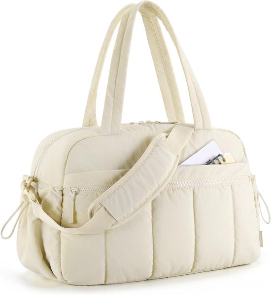 Luiertas rugzak - Shopper Dames met rits - Grote Schoudertas met Veel Vakken - Voor Sport, Werk & Baby - 40x28 cm - Lichtgewicht Nylon - Beige van Evi Line