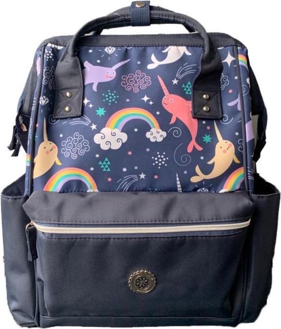 Luiertas/ Rugzak/ verzorgingtas Baby Lemon met trein en auto print/ donker blauw van Baby Lemon
