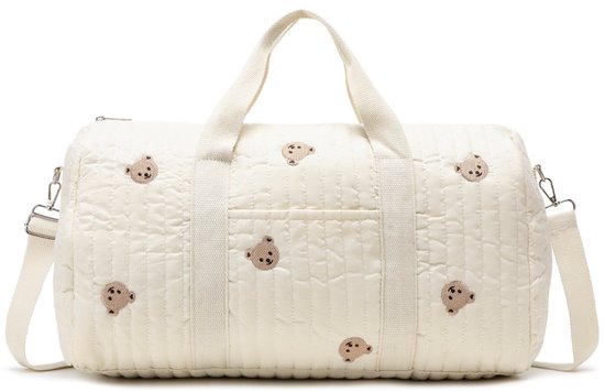 Luiertas - Schoudertas - Polyester en katoen - Reistas - Verzorgingstas voor Baby - Berenpatroon - Verstelbare schouderbanden - Afneembare schouderband - Unisex Baby Tas - Opbergtas - Licht - Geschikt voor thuis en op reis - 48*24*28cm - Beige
