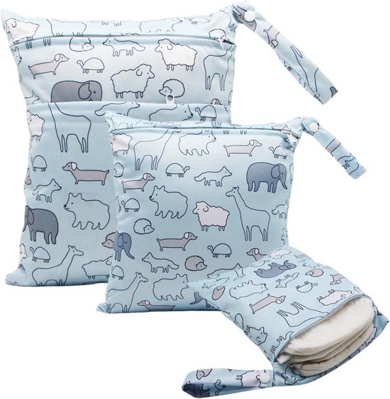 Luiertas voor baby's - 3 stuks - Waterdichte stoffen tas - Herbruikbaar en nat - Met ritssluiting voor zwemmen, kamperen, reizen, fitness en strand