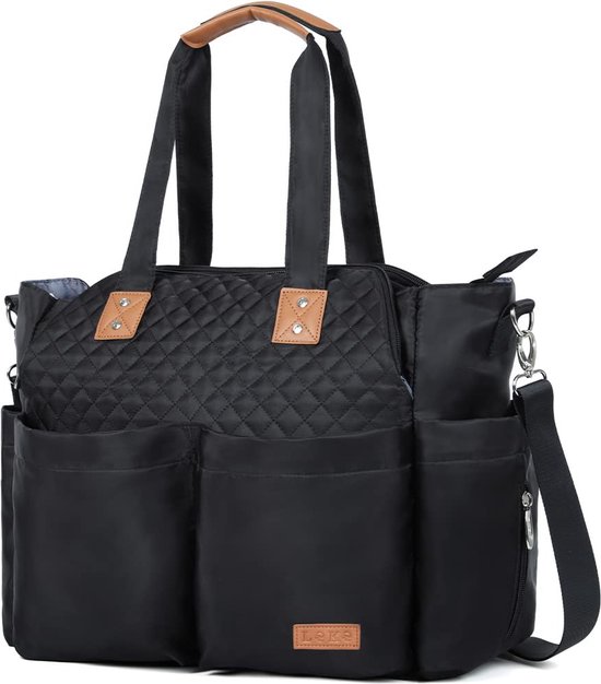 Luiertas voor baby's, groot, met aankleedkussen voor op reis, zwart gewatteerd van Miss Lulu