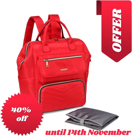 Luiertassen Baby Lemon Rugzak/ black friday/ Luiertas 4 vakken, magneet sluiting bovenste voorvak- Rood van Merkloos
