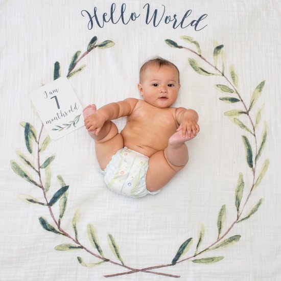 Lulujo Baby's First Year - swaddle & cards - Hello World van LuLu