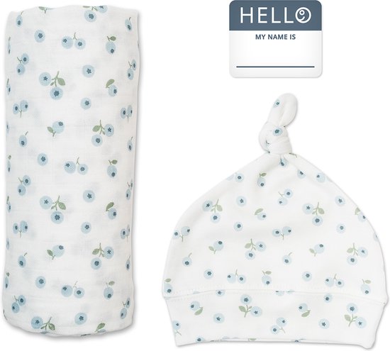 Lulujo Hello World Swaddle & Mutsje - Blueberry van Merkloos