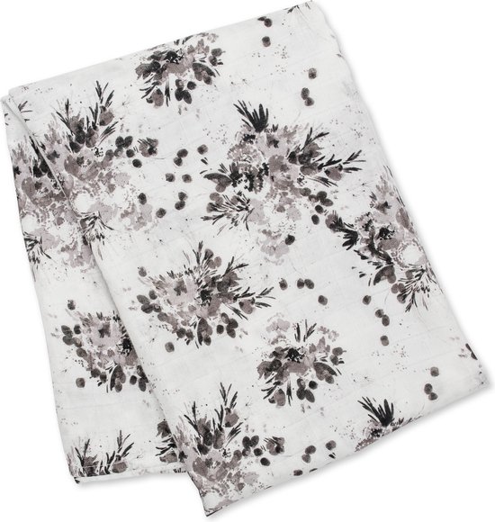 Lulujo - hydrofiele doek - swaddle - bamboo - 120x120 cm - Black Floral van Merkloos