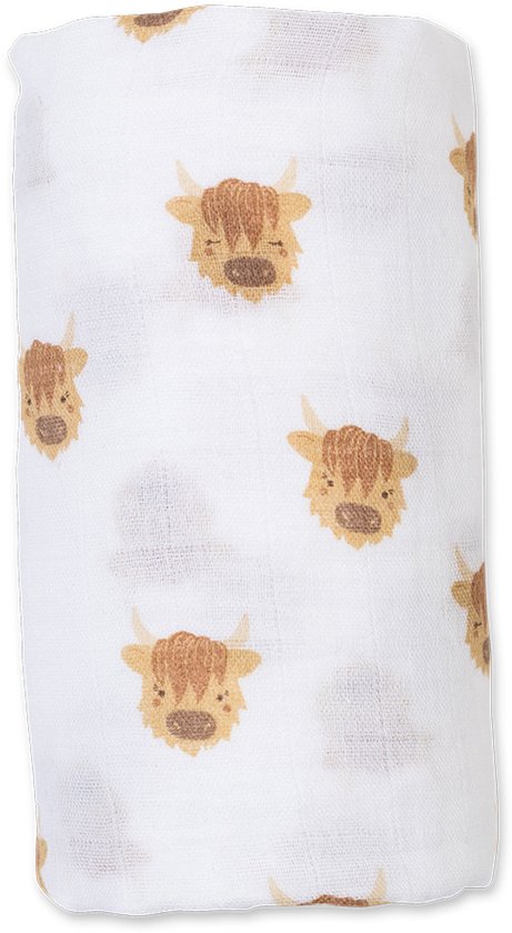 Lulujo - Hydrofiele Doek - Swaddle - Katoen - 100x100 cm - Highland Cow - Kraamcadeaus - Babydekens - Babycadeaus - Tetradoeken - Zwangerschapscadeau van Lulujo