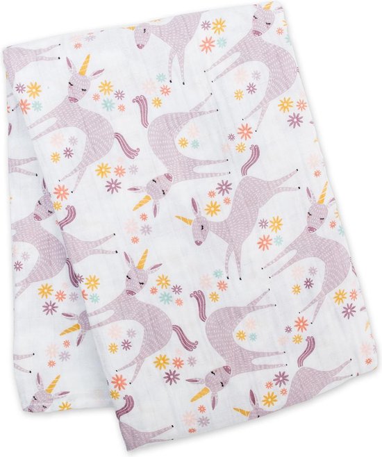 Lulujo - hydrofiele doek - swaddle - katoen - 120x120 cm - Modern Unicorn van Lulujo