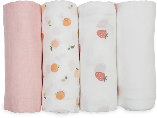 Lulujo - hydrofiele doeken - swaddle - bamboo - 120x120 cm - 4-pack - Berries & Peaches van Merkloos