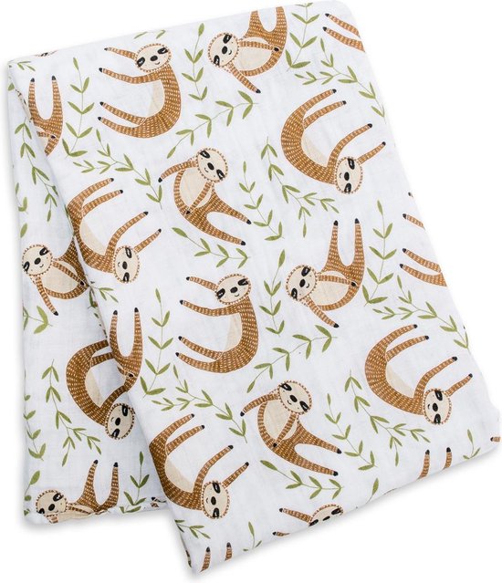 Lulujo swaddle 100% katoen 120x120 - Modern Sloth van Lulujo