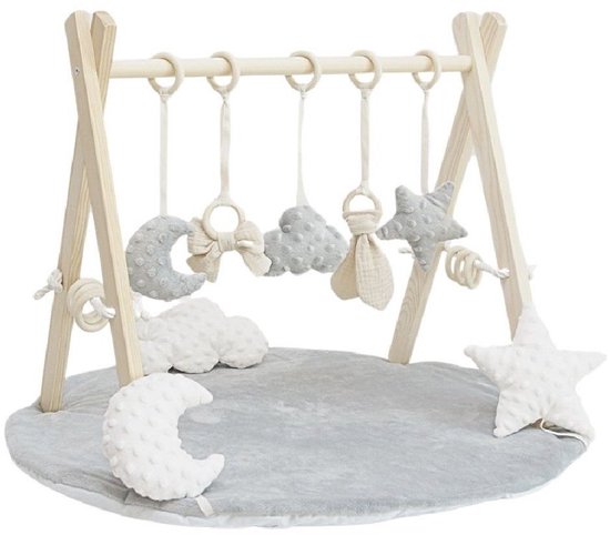 LuMali BabyGym met 5 Speeltjes, 3 Kussens en een Mat Grijs - Speelmat Baby - Babygym toys - Baby Mat Play van Merkloos