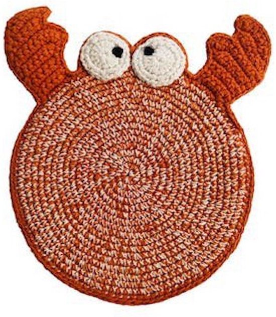 Luna-Leena duurzame platte krab met knisperend geluid - oranje - toy/knuffel - in bio katoen - hand gehaakt in Nepal - knuffeldier - knisperdoekje - sound - kraamkado - queensdag - cadeau - geboorte - crab van Luna