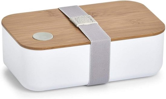 Lunchbox Bamboe Deksel - Broodtrommel Bento - Maaltijd Meenemen - Lekvrij Met Elastiek - 19 x 12 x 7 cm