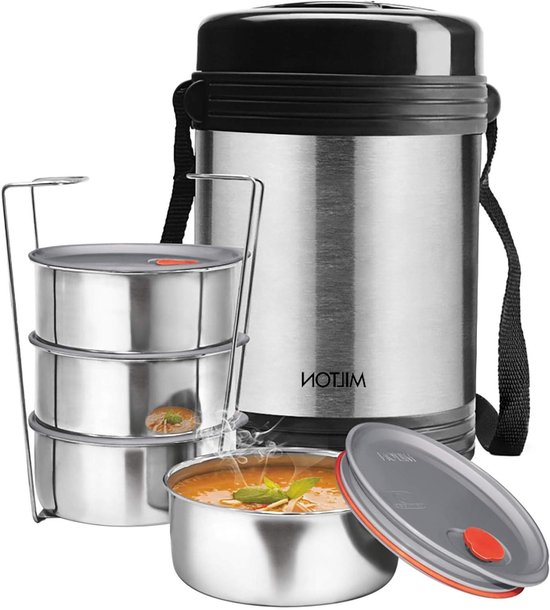 Lunchbox Tiffin - Voedselcontainer Thermos - Warm Eten Meenemen - Dubbelwandig Geïsoleerd - 800 ML - Zilver