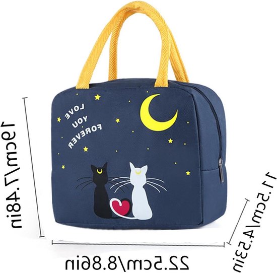 Lunchtas Geïsoleerd - Koeltas Lunchbox - Voedsel Meenemen - Waterdicht Polyester - 23x20x13 cm - Marine Kat