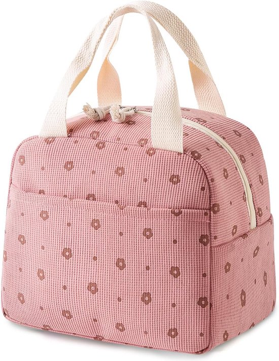 Lunchtas - Koeltas Onderweg - Maaltijd Bewaren - Geïsoleerde Voering - 10 Liter - Roze Bloemen