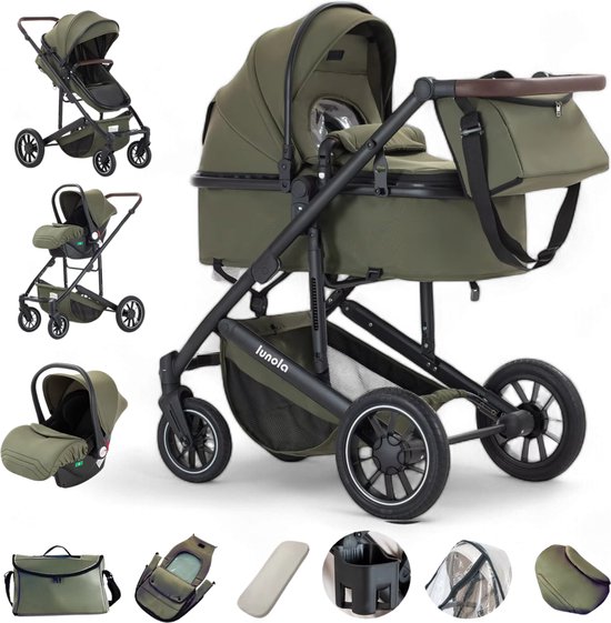 Lunola Luna - Kinderwagen 3-in-1 - incl. autostoel - 0-22kg - XXL - Wandelwagen - Multifunctionele Buggy 3in1 - Groen van Merkloos