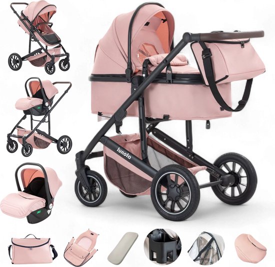 Lunola Luna - Kinderwagen 3-in-1 - incl. autostoel - 0-22kg - XXL - Wandelwagen - Multifunctionele Buggy 3in1 - Roze van Lunola