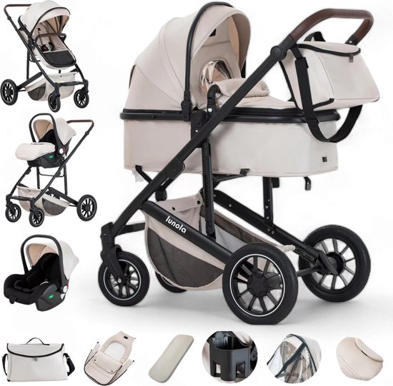 Lunola Luna - Kinderwagen 3-in-1 - incl. autostoel - 0-22kg - XXL - Wandelwagen - Multifunctionele Buggy 3in1 - Wit van Lunola