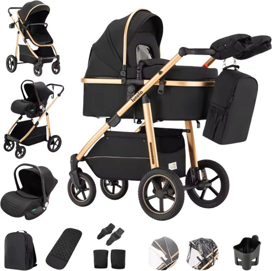Lunola Luna Winter Edition - Kinderwagen 3-in-1 - Multifunctionele Buggy 3in1 - Met Handwarmers - Wandelwagen - Stroller - Black