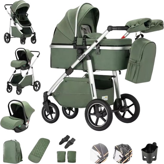 Lunola Luna Winter Edition - Kinderwagen 3-in-1 - Multifunctionele Buggy 3in1 - Met Handwarmers - Wandelwagen - Stroller - Green