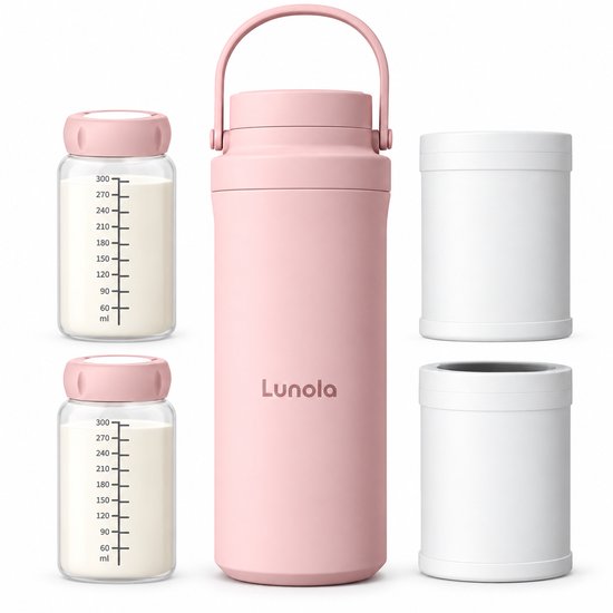 Lunola Melkkoeler voor Onderweg - Draagbare Moedermelk koeler - RVS 750ml + 2x 300ml BPA-vrije Flesjes - 24u Koeling zonder Stroom of IJs