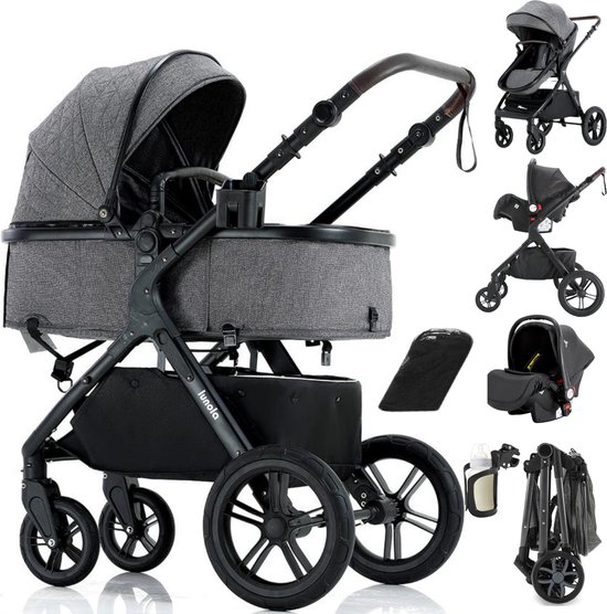 Lunola Mira - Kinderwagen 3-in-1 - incl. autostoel - 0-20kg - XXL - Multifunctionele Buggy 3in1 - Grijs
