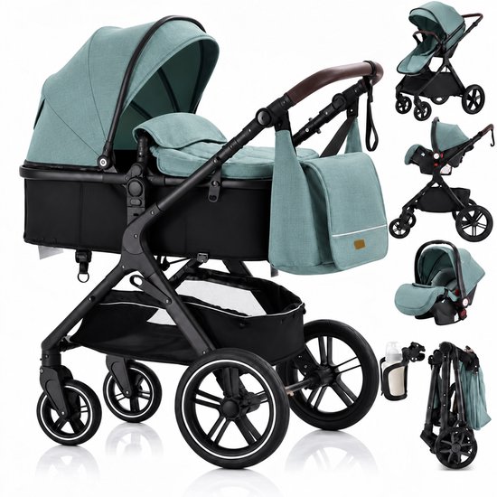 Lunola Mira - Kinderwagen 3-in-1 - Wandelwagen - Stroller - incl. autostoel - 0-20kg - XXL - Multifunctionele Buggy 3in1 - Groen