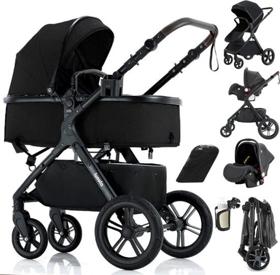 Lunola Mira X1 - Kinderwagen 3-in-1 - Wandelwagen - Stroller - incl. autostoel - 0-20kg - XXL - Multifunctionele Buggy 3in1 - Zwart van Lunola