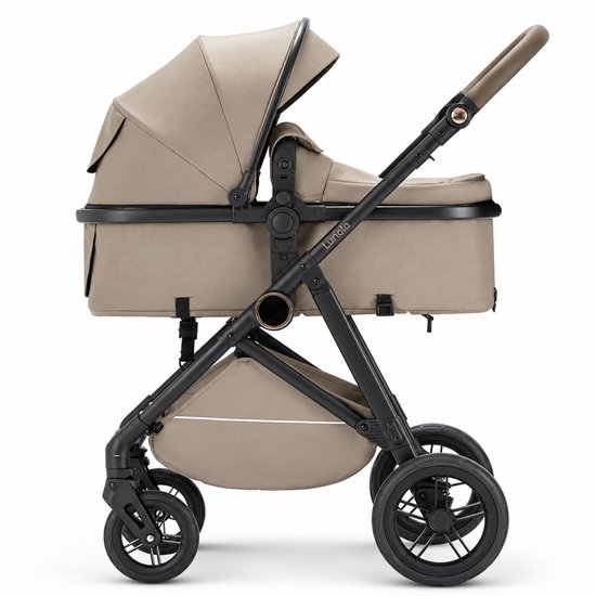Lunola Noor Premium Kinderwagen 2 in 1 - Combi met Reiswieg en Omkeerbaar Zitje - Compact Inklapbaar - buggy en kinderwagen voor 0 tot 3 Jaar - Kaki