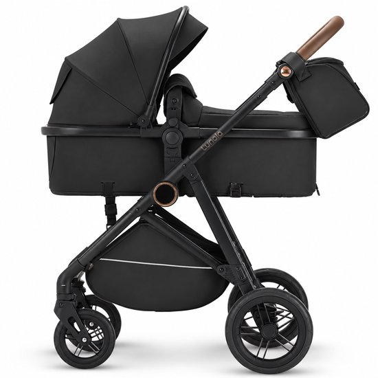 Lunola Noor Premium Kinderwagen 2 in 1 - Combi met Reiswieg en Omkeerbaar Zitje - Compact Inklapbaar - Buggy en kinderwagen voor 0 tot 3 Jaar - Zwart