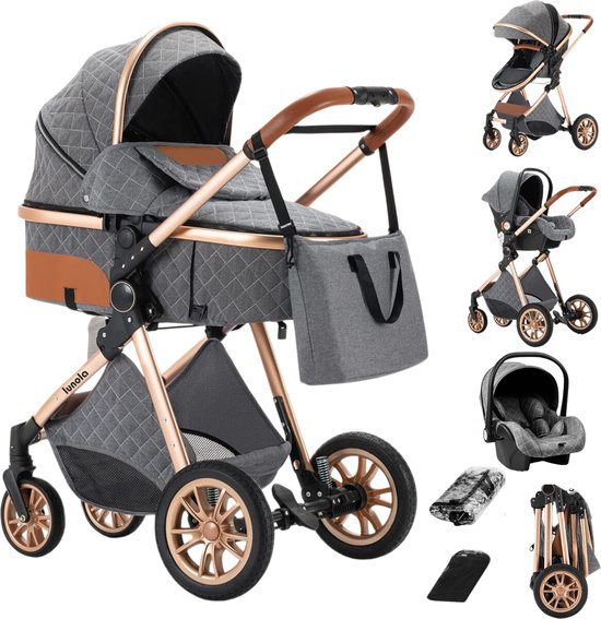 Lunola Nova - Kinderwagen 3-in-1 - incl. autostoel - 0-20kg - XXL - Multifunctionele Buggy 3in1 - Grijs