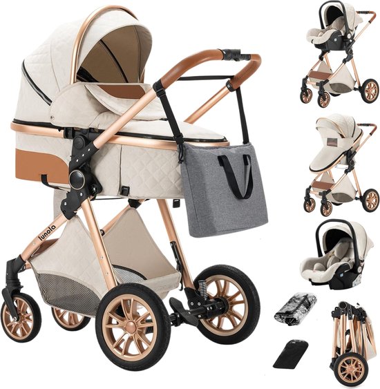 Lunola Nova - Kinderwagen 3-in-1 - incl. autostoel - 0-20kg - XXL - Multifunctionele Buggy 3in1 - Incl extra matrasje - Wit