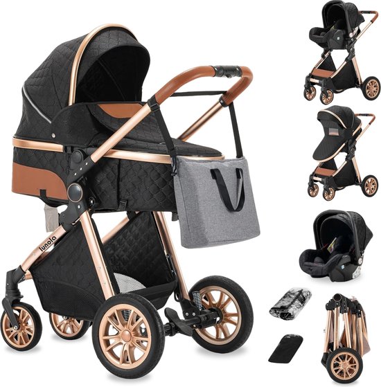 Lunola Nova - Kinderwagen 3-in-1 - incl. autostoel - 0-20kg - XXL - Multifunctionele Buggy 3in1 - Inclusief onderhoudskit - Zwart van Lunola Nova