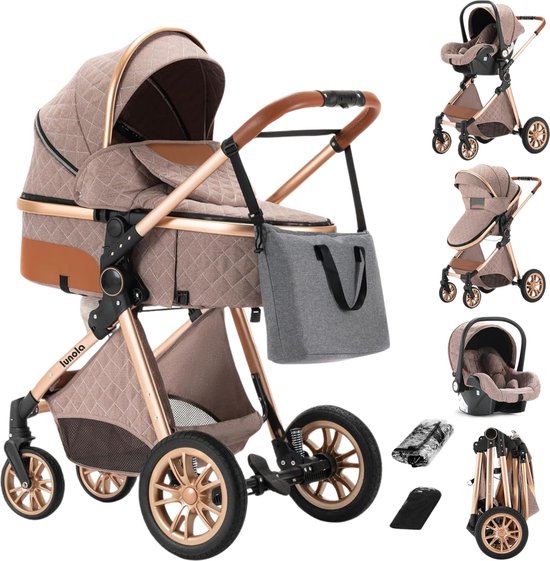Lunola Nova - Kinderwagen 3-in-1 - incl. autostoel - 0-20kg - XXL - Multifunctionele Buggy 3in1 - Khaki - Inclusief onderhoudskit