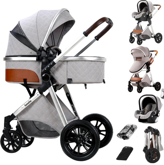 Lunola Nova - Kinderwagen 3-in-1 - incl. autostoel - 0-20kg - XXL - Multifunctionele Buggy 3in1 - Lichtgrijs van Lunola Nova