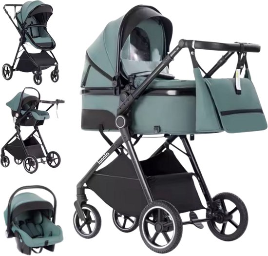 Lunola Oria - Kinderwagen 3-in-1 - Multifunctionele Buggy 3in1 - Wandelwagen - Stroller - Met Autostoel - Blue green van Merkloos