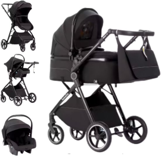 Lunola Oria - Kinderwagen 3-in-1 - Multifunctionele Buggy 3in1 - Wandelwagen - Stroller - Met Autostoel - Full Black van Merkloos