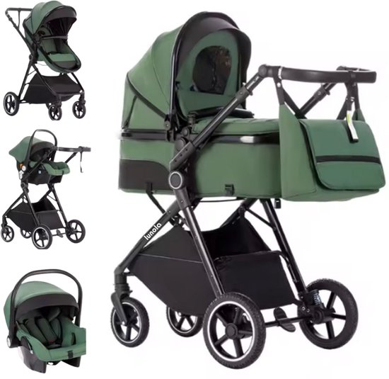 Lunola Oria - Kinderwagen 3-in-1 - Multifunctionele Buggy 3in1 - Wandelwagen - Stroller - Met Autostoel - Green van Lunola