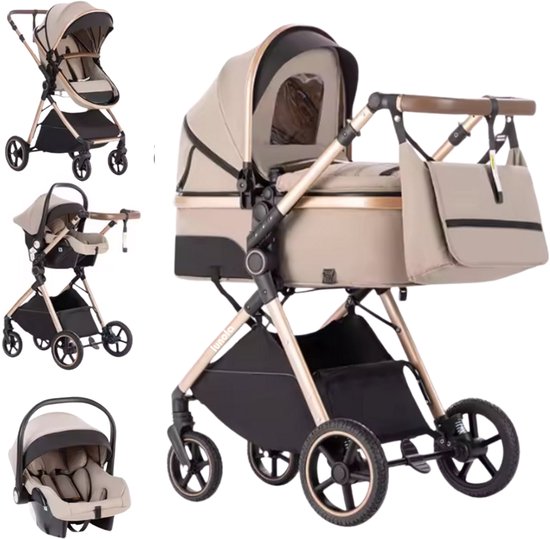 Lunola Oria - Kinderwagen 3-in-1 - Multifunctionele Buggy 3in1 - Wandelwagen - Stroller - Met Autostoel - Khaki van Merkloos